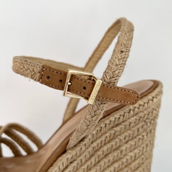 Schutz Leather Espadrille Woven Raffia Jute Strappy Platform Heels Wedge Sandals - Picture 4 of 9